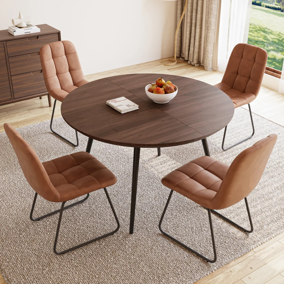 5 - Pieces Modern Kitchen Dining Set, 43'' to 59'' Extendable Dining Table Set with 32.8"H Uphols... | Wayfair North America