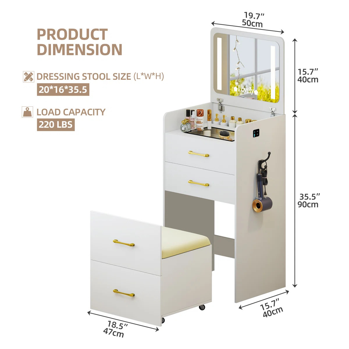 3-in-1 Compact Vanity Desk With Mirror, Storage Drawers & Stool – Small Makeup Vanity Table Wit... | Wayfair North America