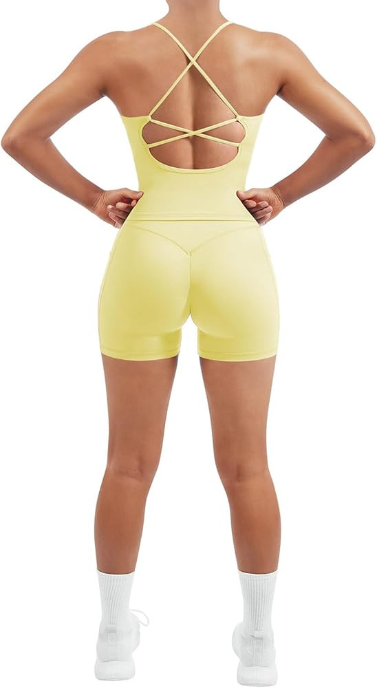 SUUKSESS Women 2 Piece Workout Sets Padded Tank Tops Tummy Control Leggings Gym Outfits | Amazon (US)