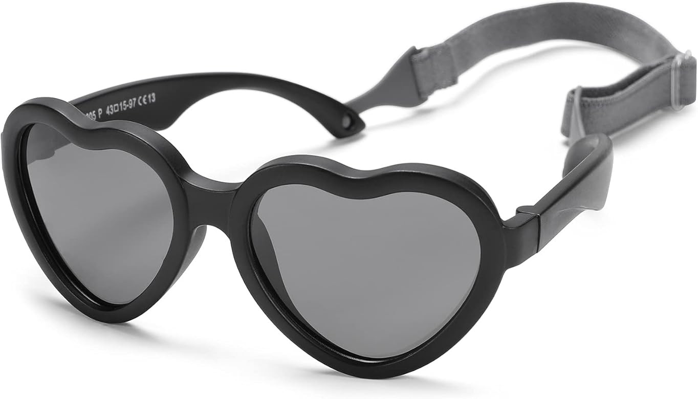 Flexible Heart Shaped Baby Polarized Sunglasses with Strap Adjustable Toddler & Infant Age 0-24 M... | Amazon (US)