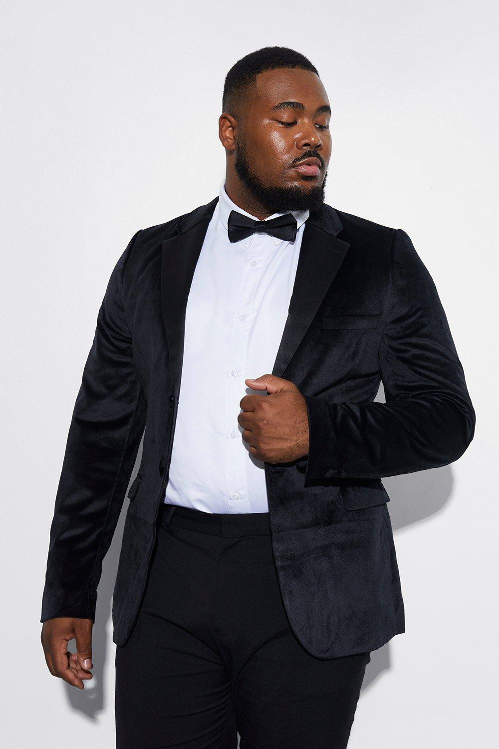 Plus Skinny Velour Satin Lapel Suit Jacket | boohooMAN (US & Canada)