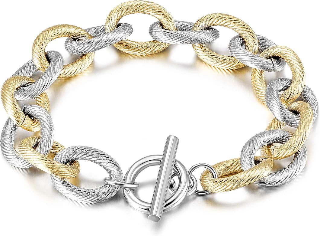 Gold Bracelets for Women Fashion Unique Cable Wire Strand Link Bracelets with CZ Inspired Antique... | Amazon (US)