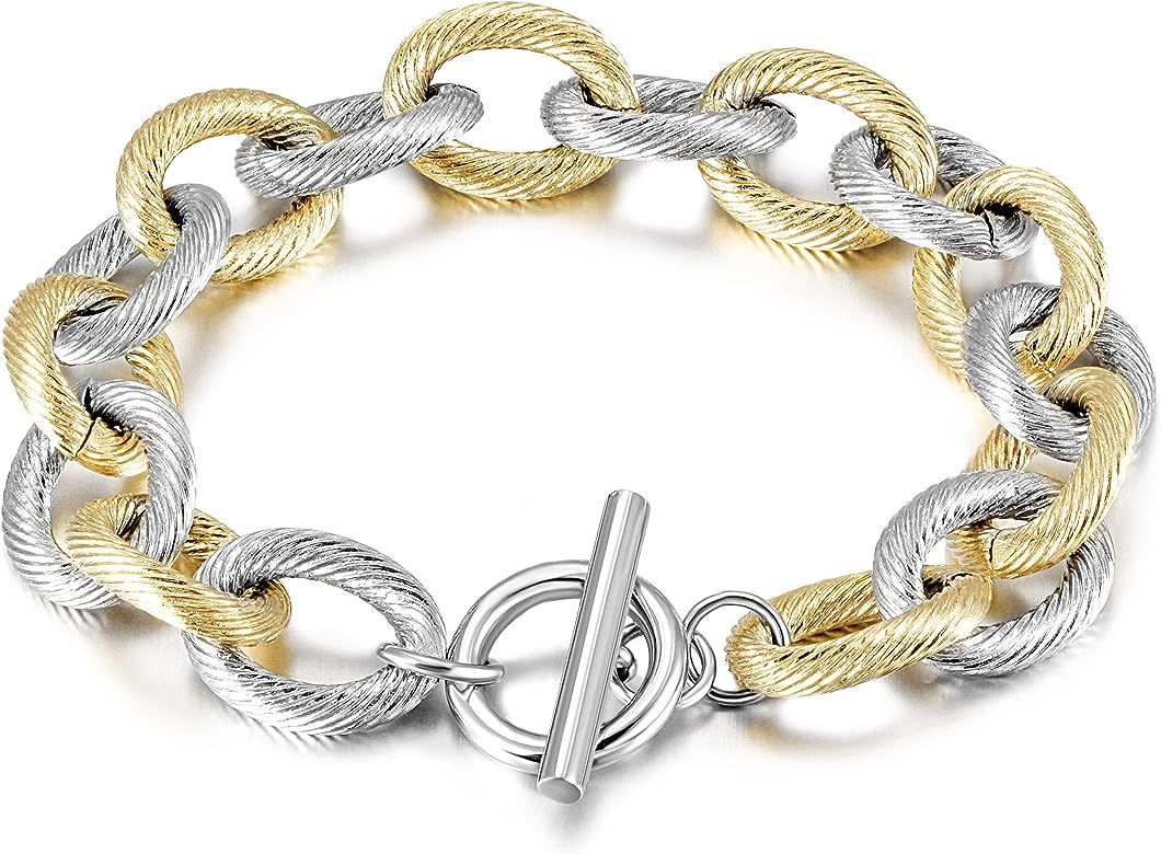 Gold Bracelets for Women Fashion Unique Cable Wire Strand Link Bracelets with CZ Inspired Antique... | Amazon (US)