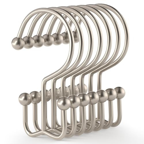 Goowin Shower Curtain Hooks, 12 Pcs Shower Curtain Rings, Durable Shower Curtain Rings Rust Proof, Double Glide Shower Rings for Curtain, Simple Shower Hooks for Shower Curtain & Liner, Matte Nickel | Amazon (US)
