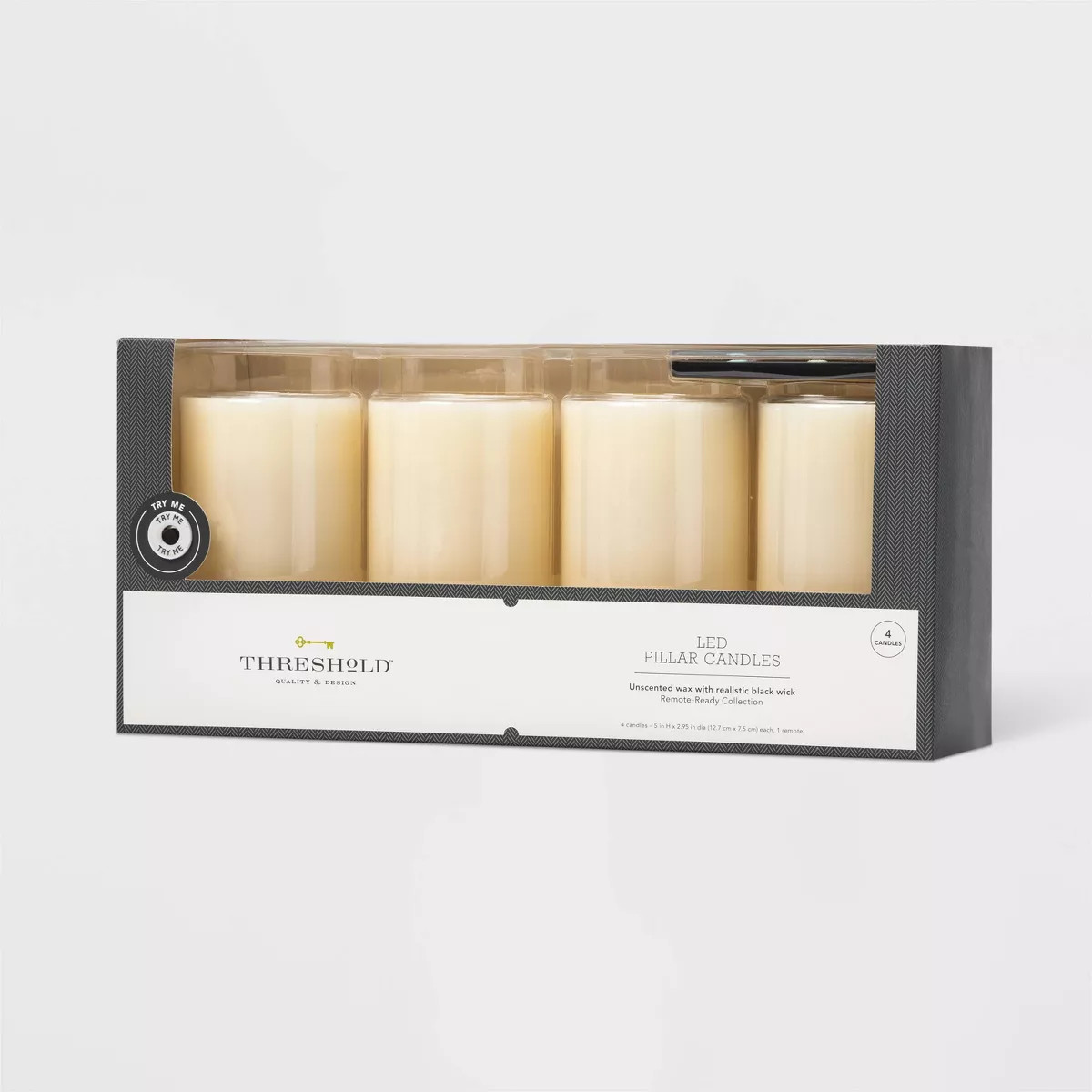 4pk 5" x 3" LED Flameless Black Wick Candle Cream - Threshold™: Wax Pillar Decor, Battery Opera... | Target