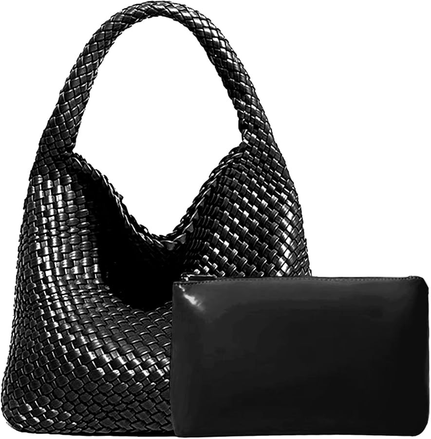 Women Vegan Leather Hand-Woven Tote Handbag Fashion Shoulder Top-handle Bag All-Match Underarm Ba... | Amazon (US)