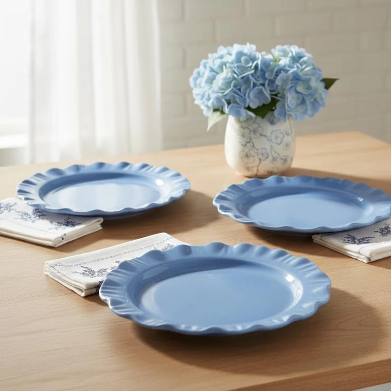 Ruffled-Edged Stoneware Plates, Blue, 10.75", 4 Count, by My Texas House - Walmart.com | Walmart (US)