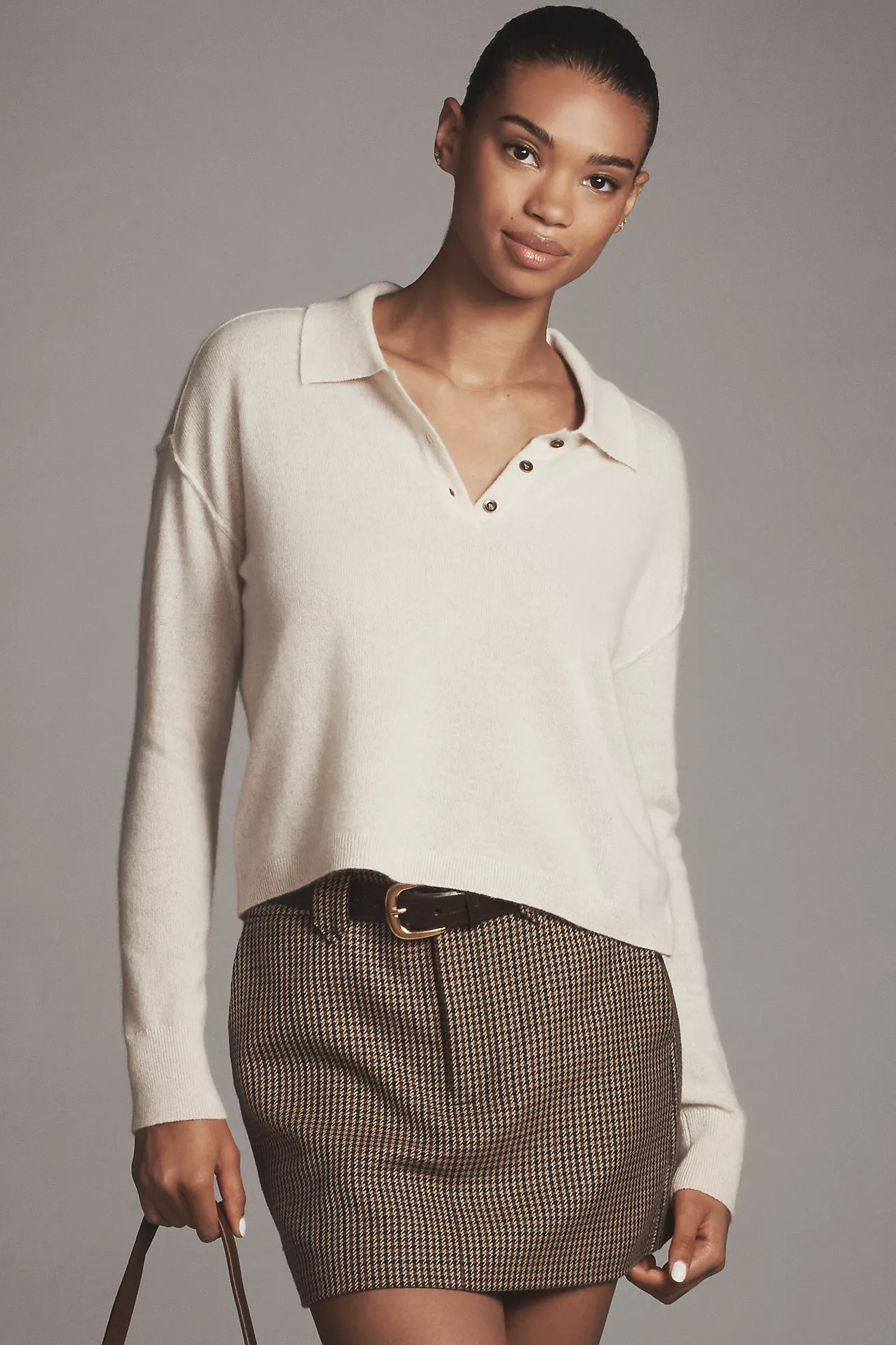 The Jensen Cashmere Crop Polo Sweater by Pilcro | Anthropologie (US)