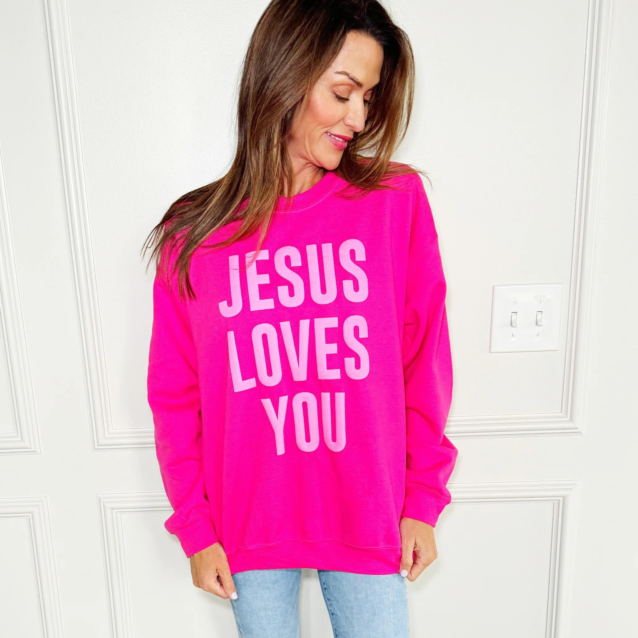 Puff Jesus Loves You Youth & Adult Sweatshirt | Poppy & Pine