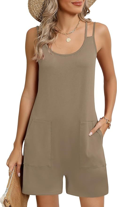 Micoson Womens Summer Casual Sleeveless Rompers Loose Adjustable Strap Stretchy Short Jumpsuits w... | Amazon (US)