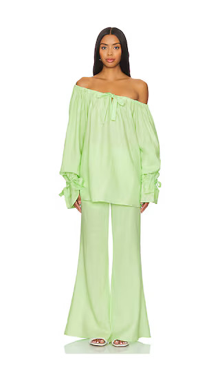 Flamenco Linen Polka Dot Set With Pants in Green | Revolve Clothing (Global)
