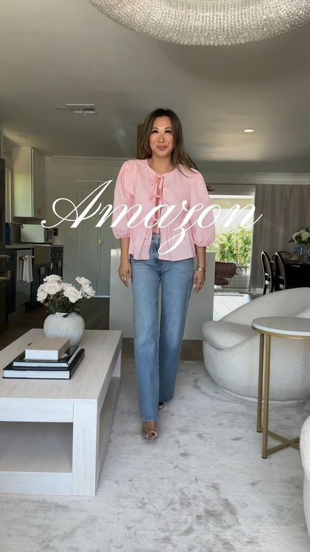 Amazon bow tie puff sleeve top , spring style, Pinterest style, save cs splurge, best jeans, top comes in 7 colors and under $27 right now. Amazon fashion find, size small 

#LTKover40 #LTKfindsunder50 #LTKstyletip