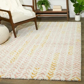 Elena Abstract Moroccan Stripe Shag Area Rug - 5'3" x 7' - Rust | Bed Bath & Beyond