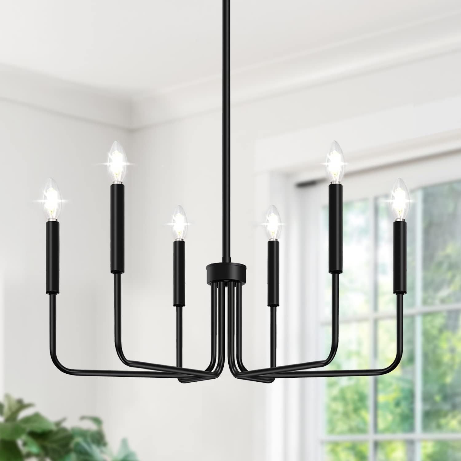 Black Chandelier, 6-Light Farmhouse Chandelier for Dining Room Lighting Fixtures Hanging, Dining Light Fixtures Industrial Modern Chandelier for Bedroom, Foyer, Hall, Kitchen, Living Room and Entryway | Amazon (US)