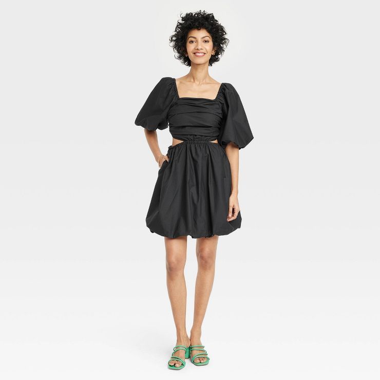 Women's Puff Short Sleeve Cut Out Bubble A-Line Dress - A New Day™ Black | Target