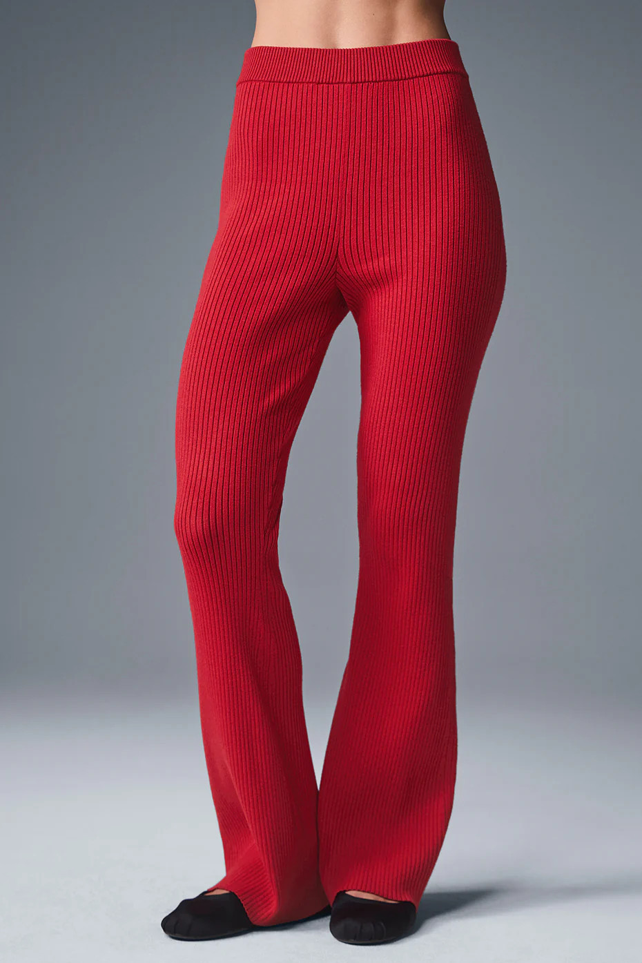 Alo Yoga� | Denim Knit High-Waist Flare Pants in Bold Red/Dark Bold Red, Size: Small | Alo Yoga (US)