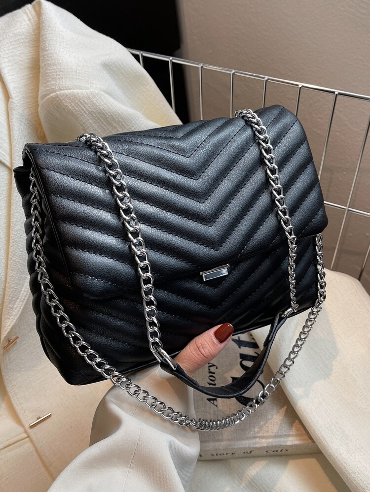 Quadratische Tasche mit Chevron Klappe, Kette | SHEIN