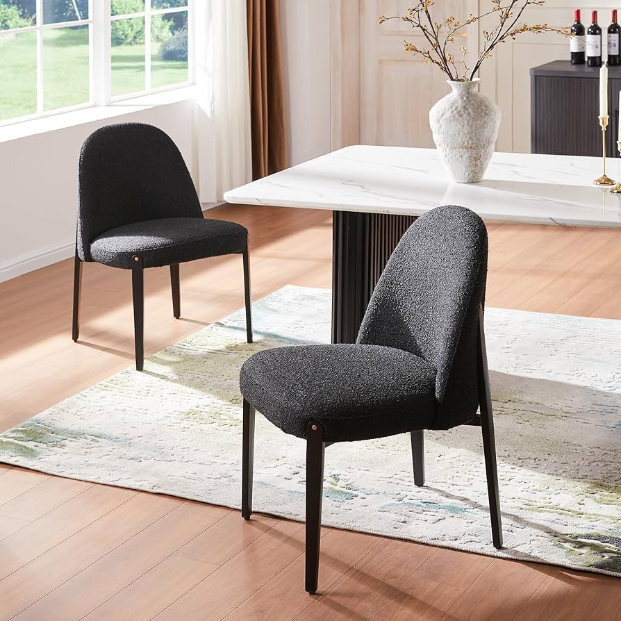 Morden Fort Boucle Dining Chairs Set of 2, Thick Upholstered Chairs with Metal Legs & Curved Back... | Amazon (US)