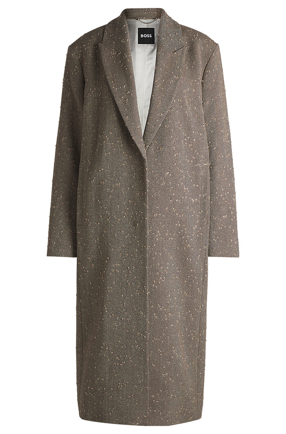 Herringbone-tweed coat with concealed closure in wool blend | Hugo Boss (UK)