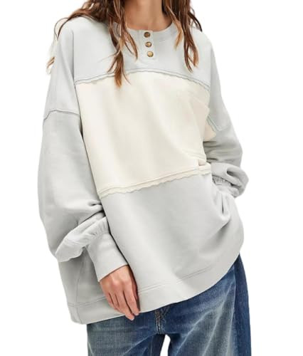 VAOYIU Womens Oversized Colorblock Pullover Sweatshirt Long Sleeve Crewneck with Pocket Casual Vi... | Amazon (US)
