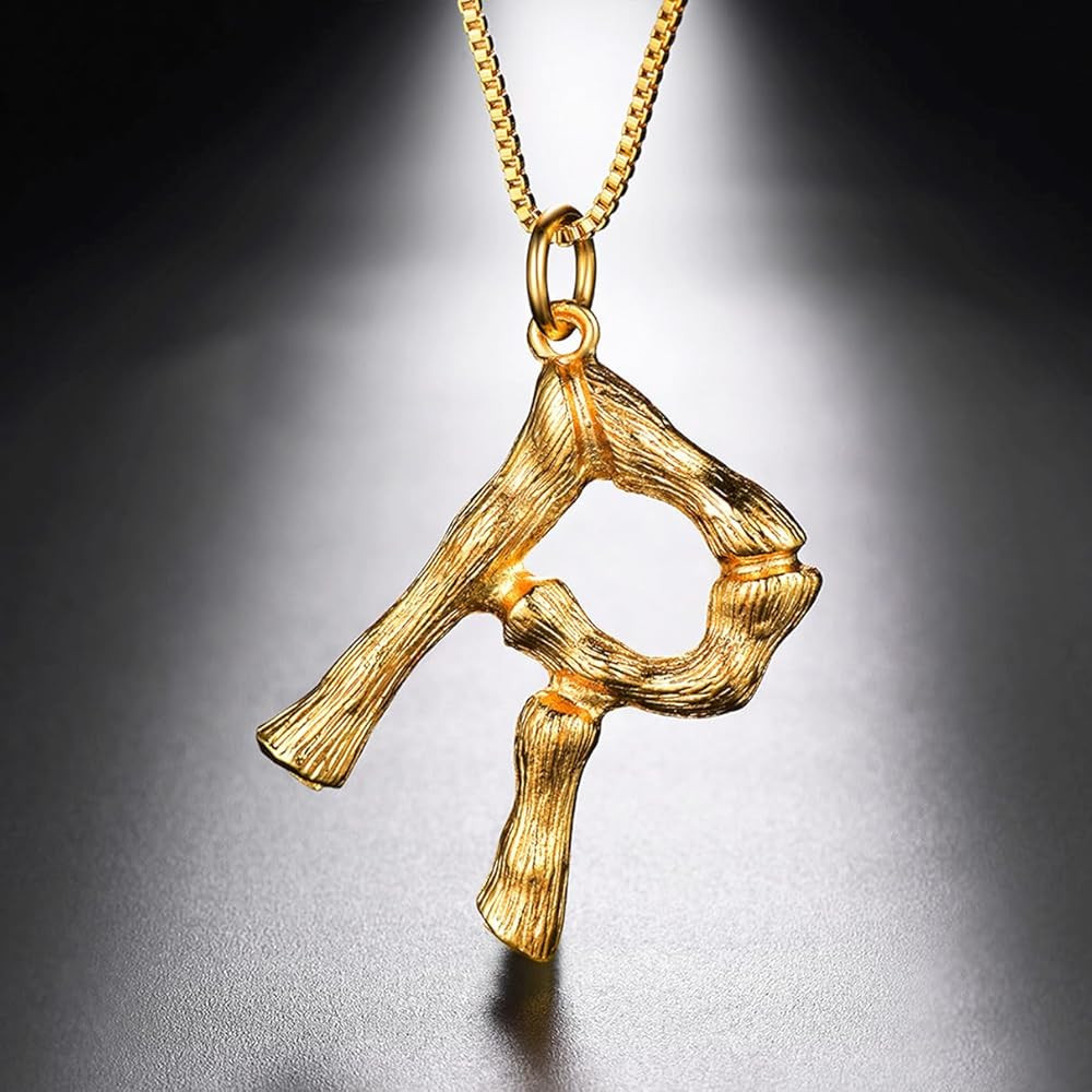 Amazon.com: Statement Bamboo Necklace 14K Gold Plated Initial Name Pendant Necklace for Women Big... | Amazon (US)