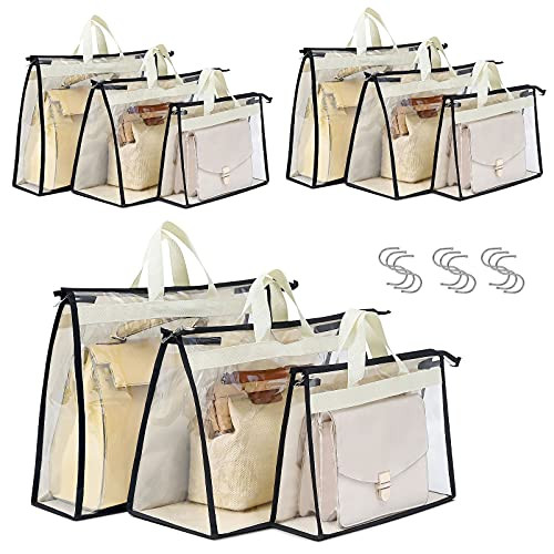 Interesse 9 Pack Dust Bags for Handbags, Clear Handbag and Purse Storage Organizer for Hanging Closet with Zipper, Handles and Hook | Amazon (US)