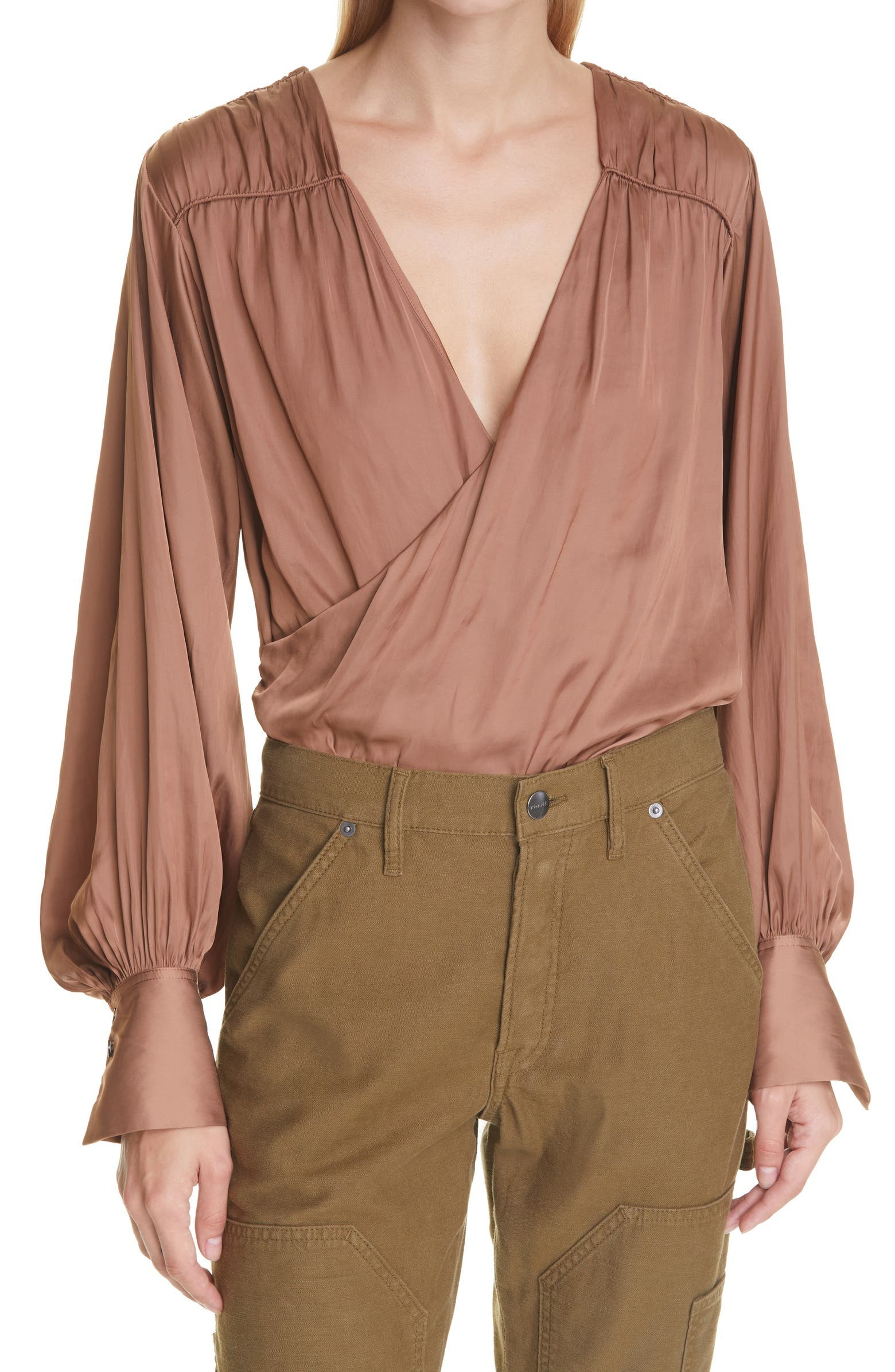 Wrap Front Balloon Sleeve Satin Blouse | Nordstrom
