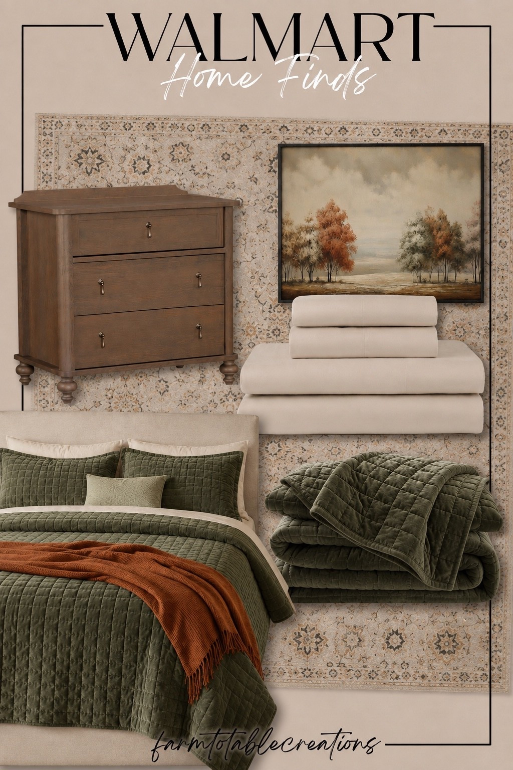 Walmart Bedroom Finds That Look High-End Without the High Price 🤍🍂

Give your bedroom a cozy designer refresh with affordable Walmart finds that blend warm wood tones, soft neutral bedding, rich olive quilted layers, and timeless artwork. These pieces create a calming retreat that feels elevated, inviting, and perfect for the fall season.

Follow @farmtotablecreations on Instagram for more cozy home finds and trending decor.

#LTKHome #WalmartFinds #WalmartHome #BedroomDecor #CozyBedroom #FallHome #NeutralDecor #AffordableHomeDecor #HomeInspiration #DesignerInspired #ModernFarmhouse #FarmToTableCreations

#LTKSeasonal #LTKHome #LTKSaleAlert