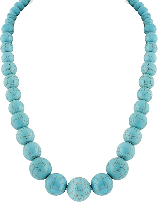 Boho Created Turquoise Bead Long Strand Necklace, Bohemian Statement Jewelry Gift for Women | Amazon (US)