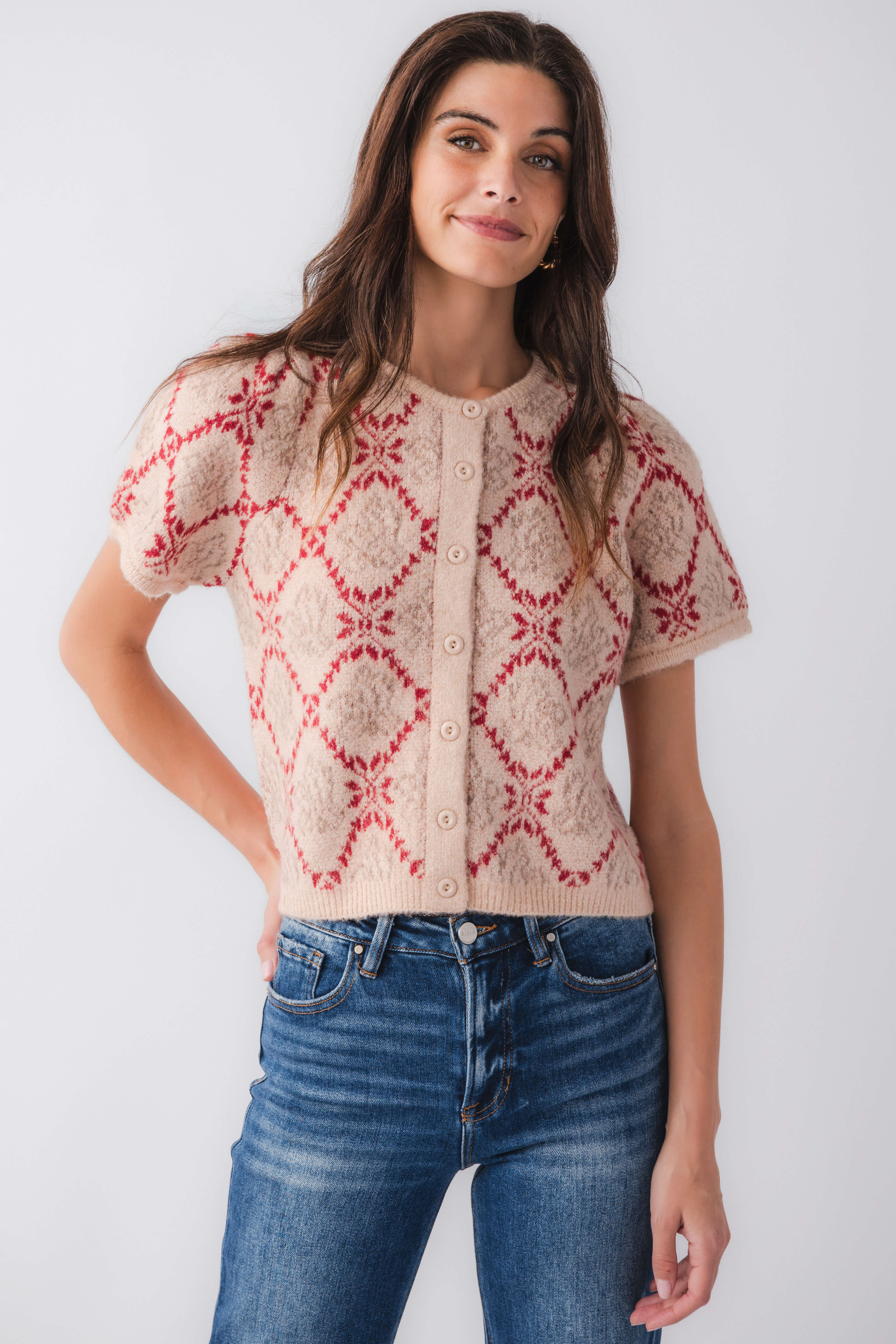&Merci Floral Short Sleeve Sweater Top | Social Threads