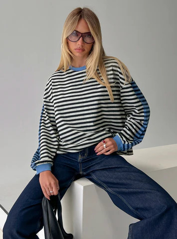 Taysha Long Sleeve Top Black / Grey Stripe | Princess Polly US