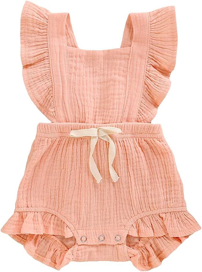 YOUNGER TREE Toddler Baby Girl Ruffled Sleeveless Romper Casual Summer Jumpsuit Cotton Linen Clot... | Amazon (US)