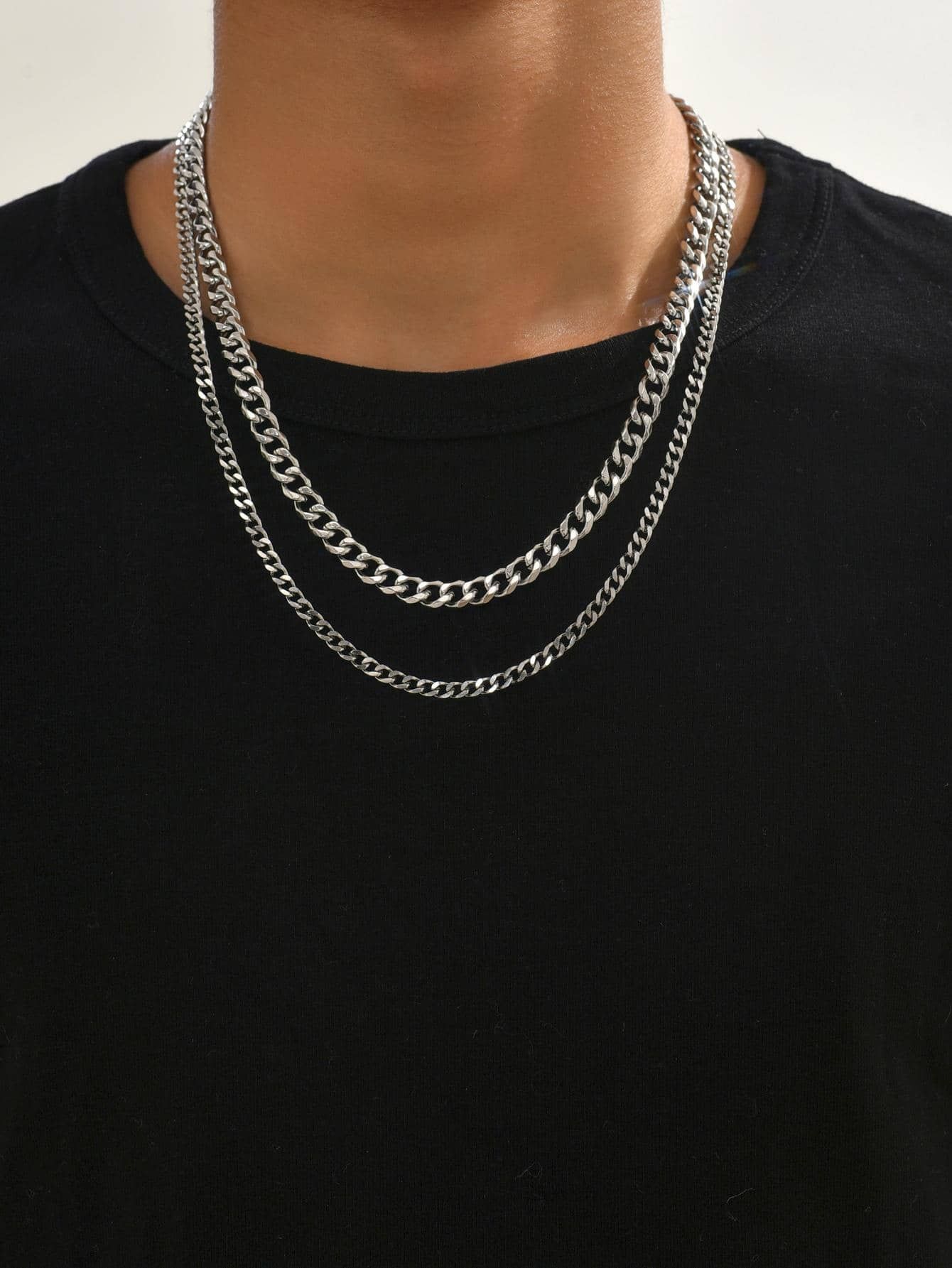 2pcs Hip-hop Men's Stainless Steel Chain Necklace | SHEIN