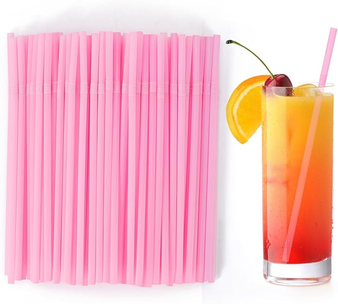 [100 Pcs] Pink Disposable Plastic Drinking Straws - 8.26" Long 0.24" Wide Cute Bendy Straws for P... | Amazon (US)