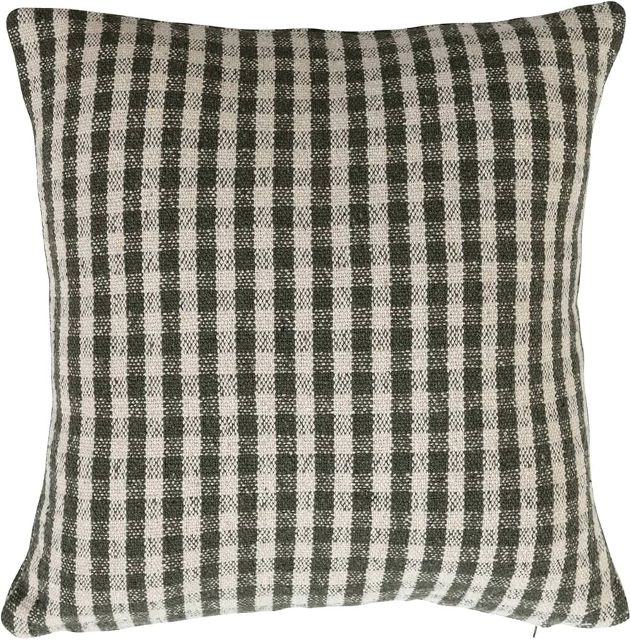 Creative Co-Op Creative Co-Op Woven Recycled Cotton Blend Pillow Gingham, Green and White | Amazon (US)