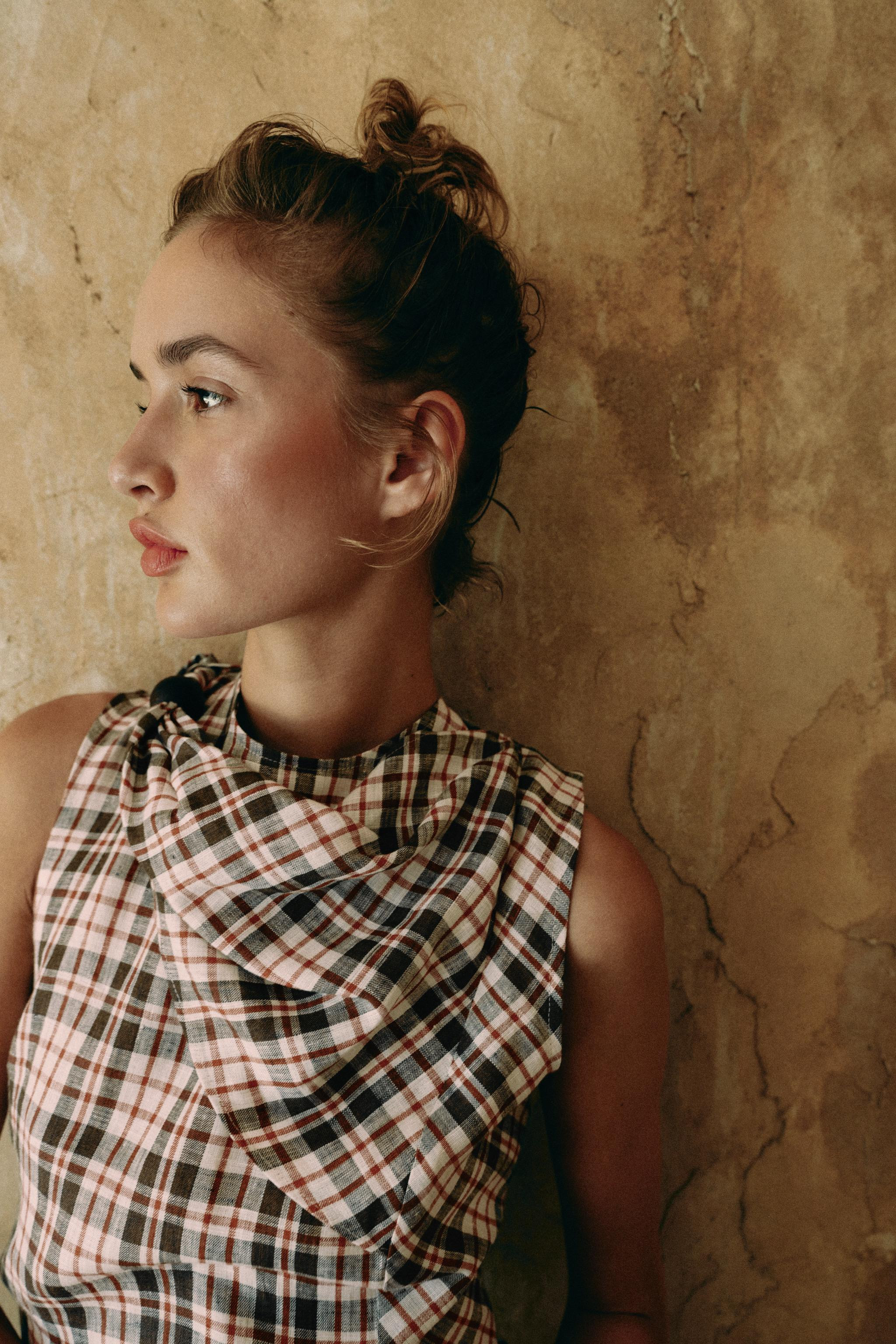 100% LINEN CHECK TOP | Zara UK