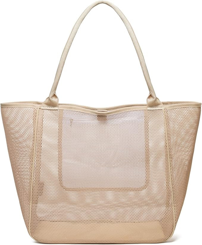 Beach Bag for Women - 28L Beach Tote Mesh Beach Bag with Waterproof Pocket for Beach Pool Travel ... | Amazon (US)