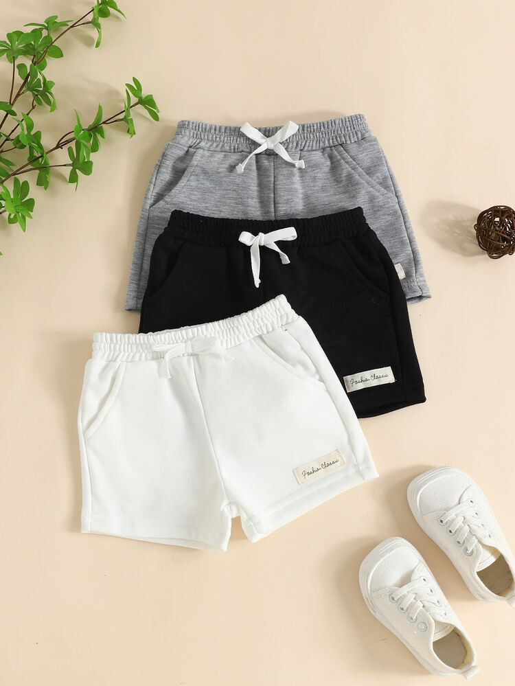 Baby 3 Stücke Shorts mit Buchstabe Flicken Detail Knoten vorn | SHEIN