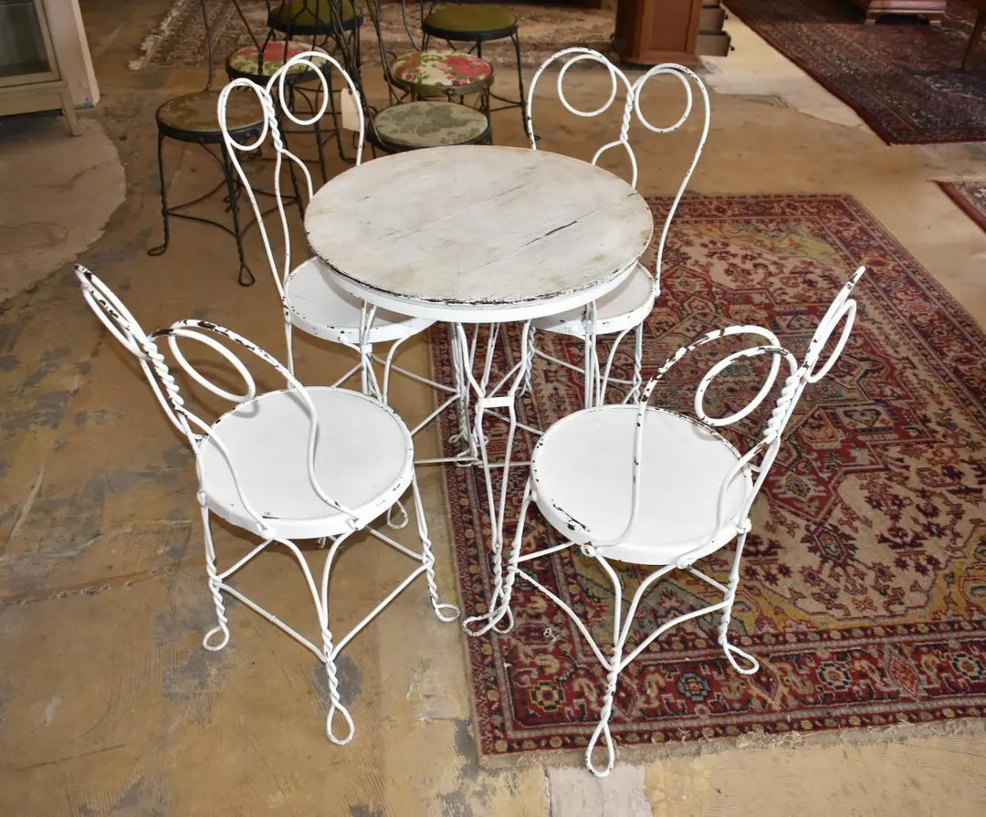 Antique White Wrought Iron Bistro Patio Set – Table & Ice Cream Parlor Chairs - Etsy | Etsy (Global)