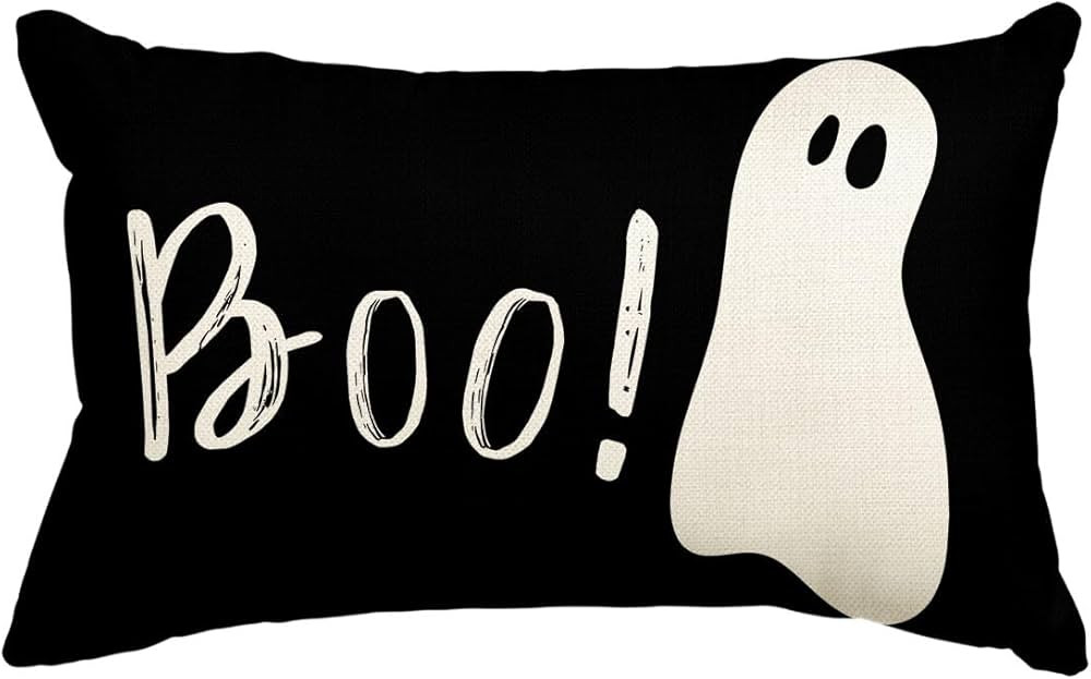 AVOIN colorlife Boo Ghost Halloween Black Throw Pillow Cover, 12 x 20 Inch Holiday Farmhouse Cush... | Amazon (US)