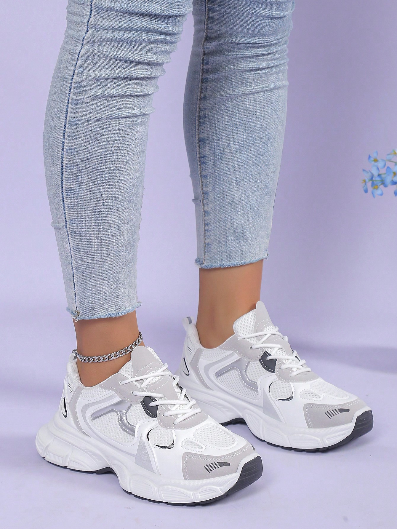 Women Colorblock Lace-up Front Chunky Sneakers, Sporty Outdoor Sneakers | SHEIN USA | SHEIN