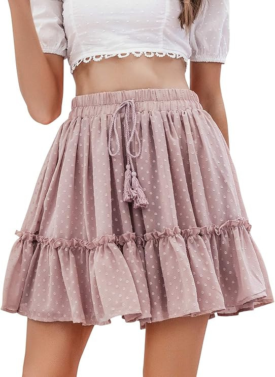 Season 4 Women's Dot Floral Print Ruffle Mini Skirt High Waist A line Skirts with Tassels | Amazon (US)
