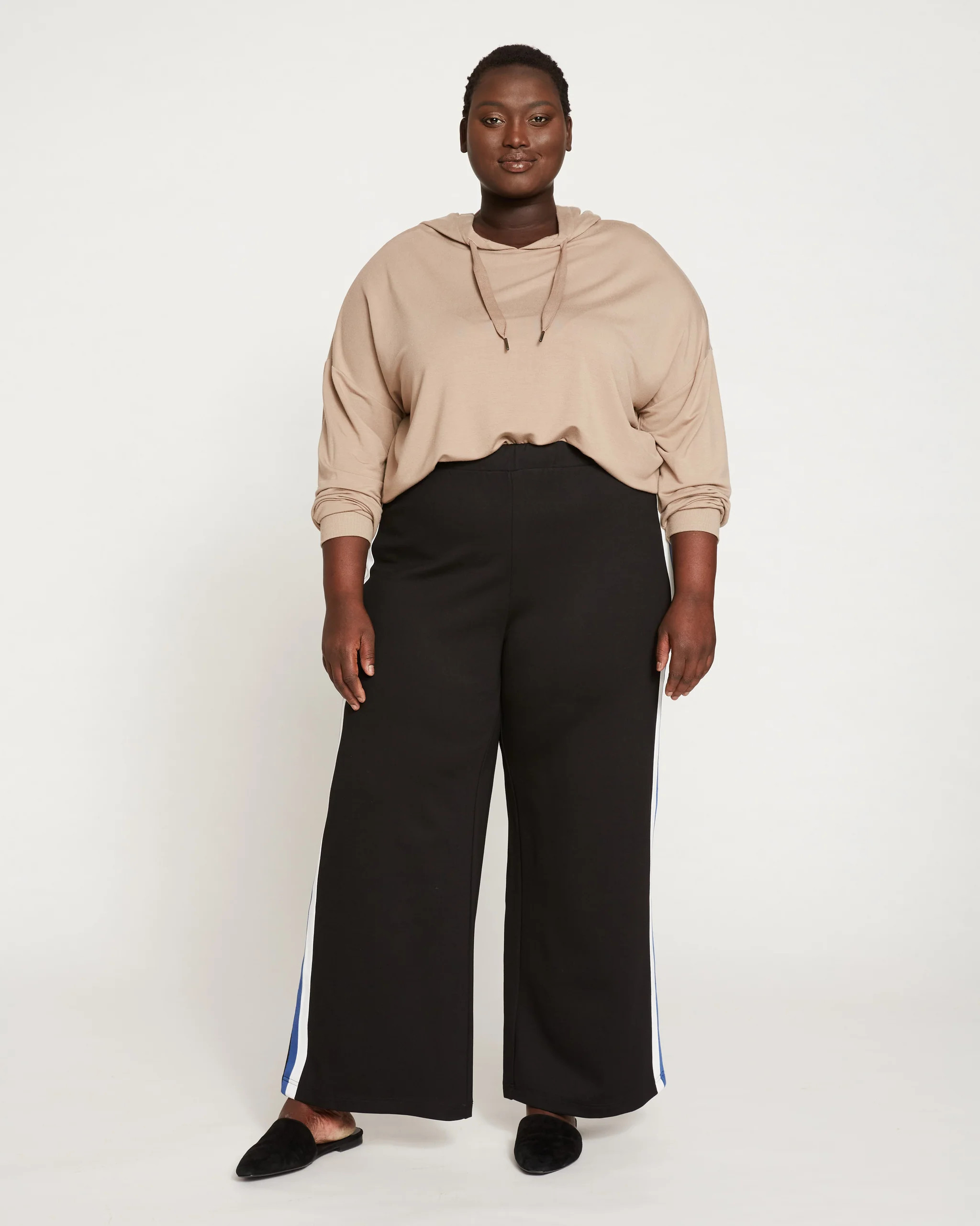 Stephanie Wide Leg Stripe Pants - Black with Blue/White Stripe | Universal Standard