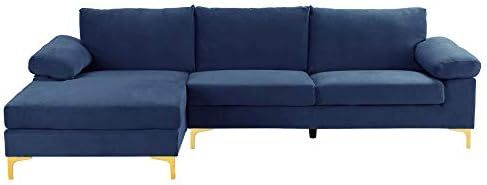 Amazon.com: Casa Andrea Milano Modern Sectional Sofa L Shaped Velvet Couch, with Extra Wide Chais... | Amazon (US)