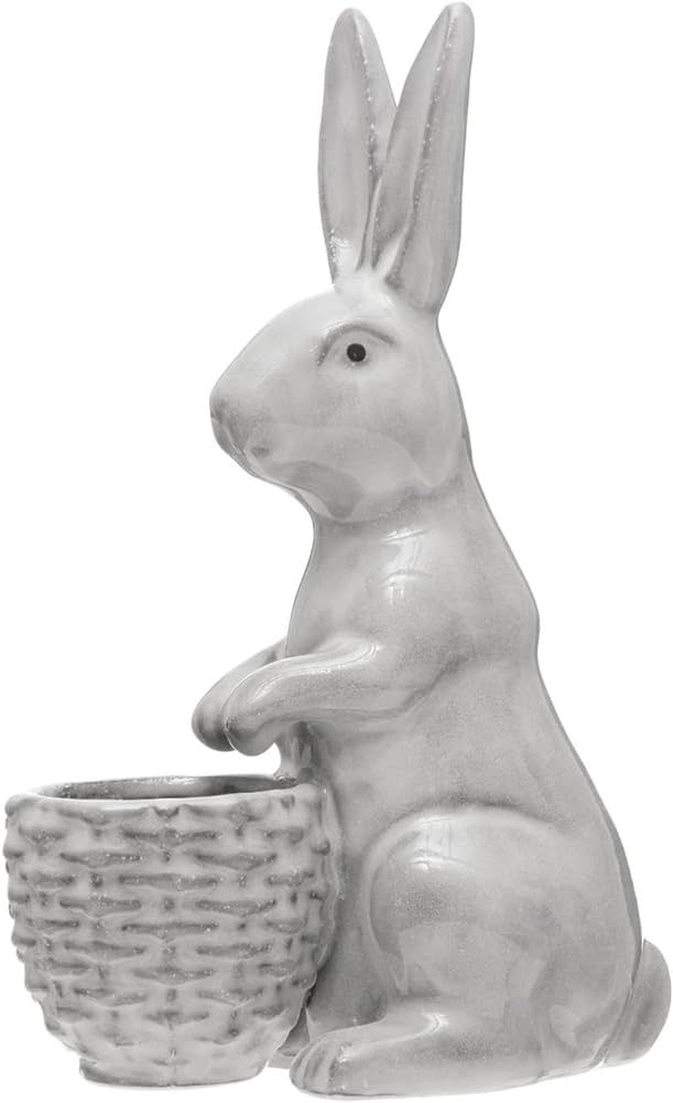 Creative Co-Op Stoneware Rabbit with Basket, White Planter | Amazon (US)
