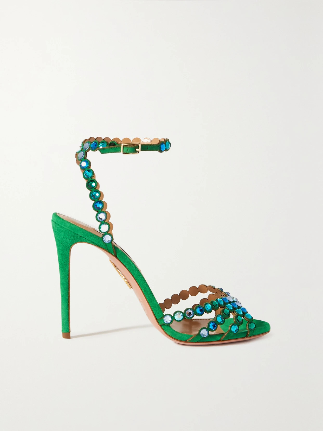 Aquazzura - Tequila 105 Crystal-embellished Suede Sandals - Emerald | NET-A-PORTER (UK & EU)
