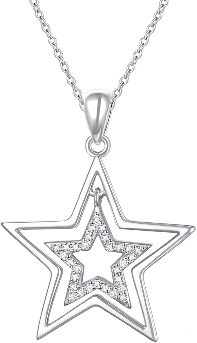 Star Necklace S925 Sterling Silver Pentagram Double Stars Pendant Jewelry Gifts for Women | Amazon (US)