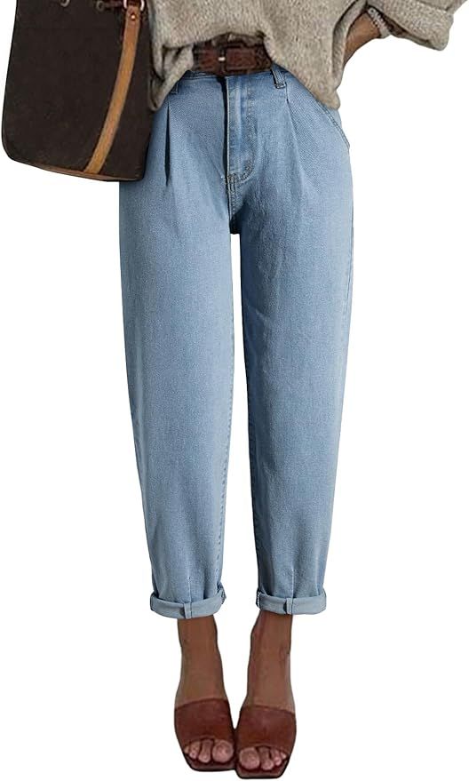 EVALESS Womens Baggy Jeans High Waisted Stretchy Boyfriend Barrel Denim Ankle Pants | Amazon (US)