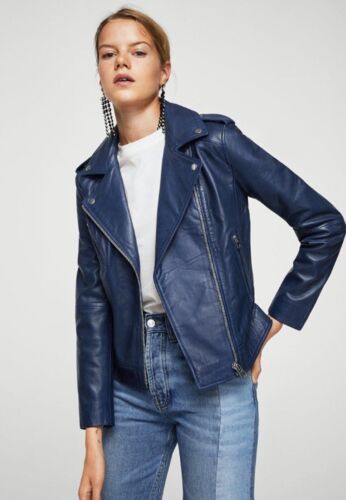 New Stylish Women's Blue Leather Jacket Genuine Sheepskin Slim Fit Coat Jacket | eBay AU