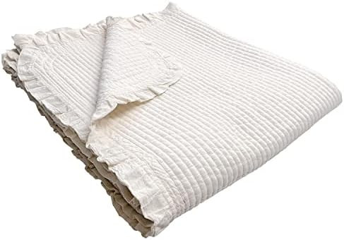 100% Cotton Frilled Bed Coverlet, Blanket Twin Size 63 x 83 - Pigment Washed Soft & Breathable Qu... | Amazon (US)